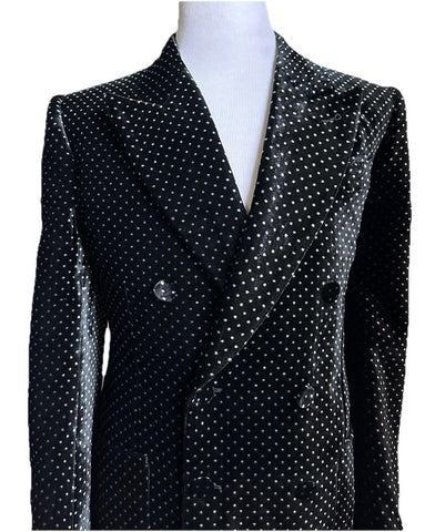 $7800 Gucci Men Iconic Double Breasted Velvet Suit Black/White 54/44