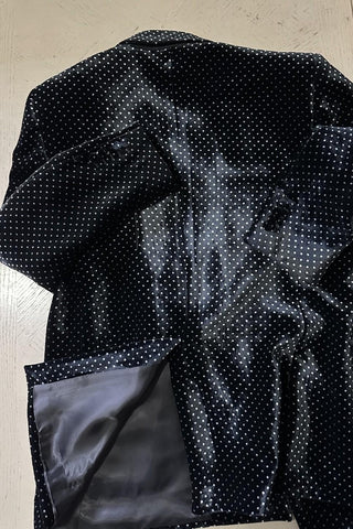 $7800 Gucci Men Iconic Double Breasted Velvet Suit Black/White 54/44