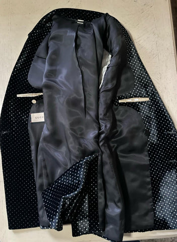 $7800 Gucci Men Iconic Double Breasted Velvet Suit Black/White 54/44