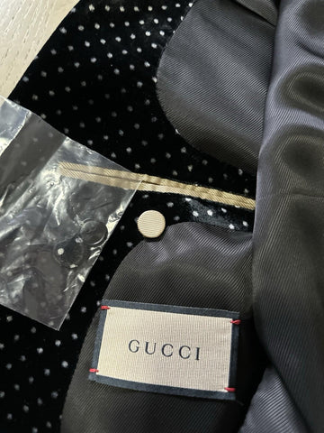 $7800 Gucci Men Iconic Double Breasted Velvet Suit Black/White 54/44