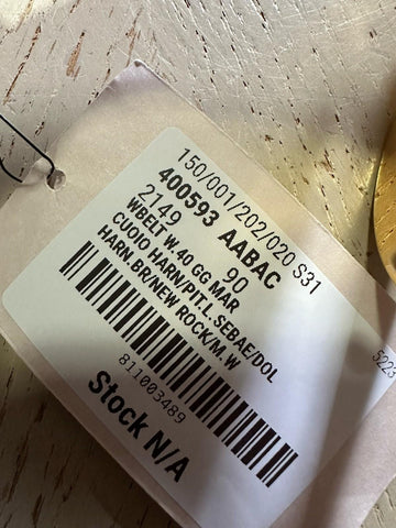 New $1980 Gucci Ostrich Leather/Python GG Marmont Belt Brown/Beige/White 90/36