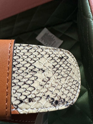 New $1980 Gucci Ostrich Leather/Python GG Marmont Belt Brown/Beige/White 90/36