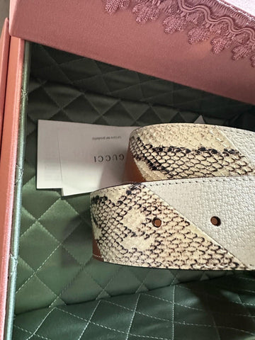 New $1980 Gucci Ostrich Leather/Python GG Marmont Belt Brown/Beige/White 90/36