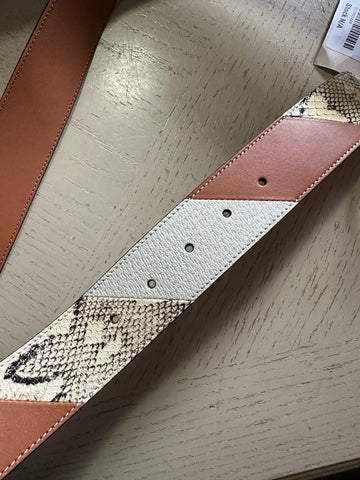 New $1980 Gucci Ostrich Leather/Python GG Marmont Belt Brown/Beige/White 90/36