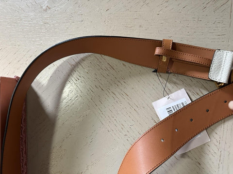 New $1980 Gucci Ostrich Leather/Python GG Marmont Belt Brown/Beige/White 90/36