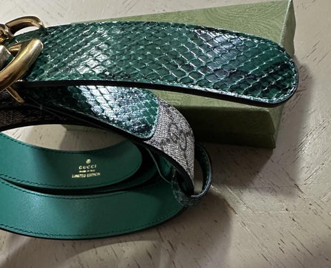 New $1450 Gucci Limited GG Python/Canvas Belt Green/Beige 105/42 414516