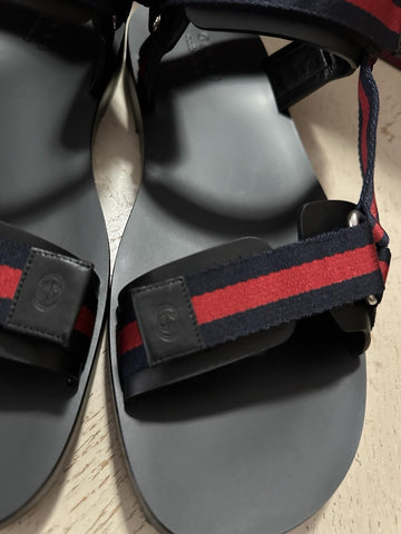 NIB Gucci Men Leather/Canvas Sandal Shoes Black/Red/Blue 10.5 US/9.5 UK 790930