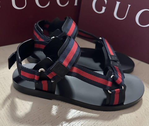 NIB Gucci Men Leather/Canvas Sandal Shoes Black/Red/Blue 10.5 US/9.5 UK 790930