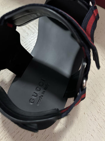 NIB Gucci Men Leather/Canvas Sandal Shoes Black/Red/Blue 10.5 US/9.5 UK 790930