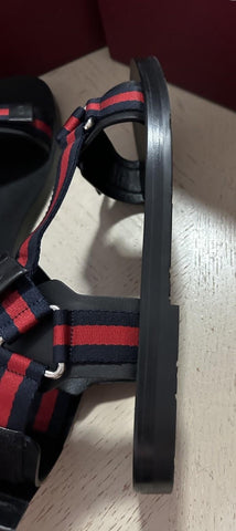 NIB Gucci Men Leather/Canvas Sandal Shoes Black/Red/Blue 10.5 US/9.5 UK 790930