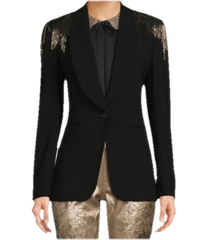 New $4390 Ralph Lauren Purple Label Embellished Stretch Wool Blazer Black 8 US