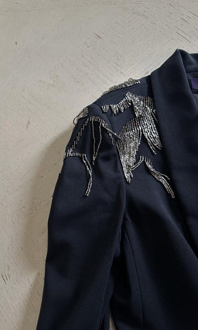 New $4390 Ralph Lauren Purple Label Embellished Stretch Wool Blazer Black 8 US