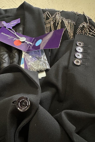 New $4390 Ralph Lauren Purple Label Embellished Stretch Wool Blazer Black 8 US