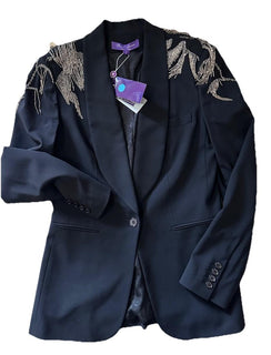 New $4390 Ralph Lauren Purple Label Embellished Stretch Wool Blazer Black 8 US
