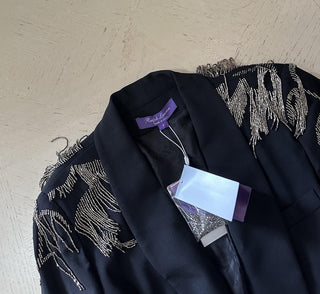 New $4390 Ralph Lauren Purple Label Embellished Stretch Wool Blazer Black 8 US