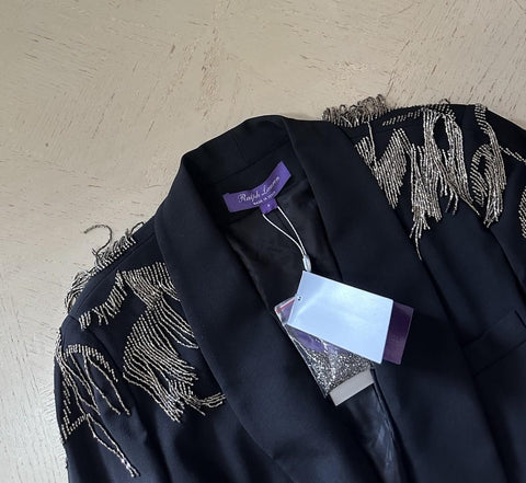 New $4390 Ralph Lauren Purple Label Embellished Stretch Wool Blazer Black 8 US