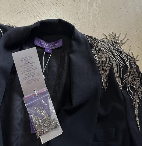 New $4390 Ralph Lauren Purple Label Embellished Stretch Wool Blazer Black 8 US