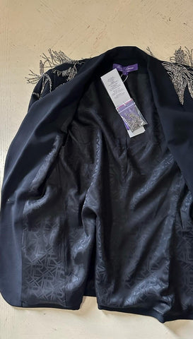 New $4390 Ralph Lauren Purple Label Embellished Stretch Wool Blazer Black 8 US