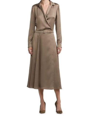 New $2690 Ralph Lauren Purple Label Washed Charmeuse Shirtdress TRUFFLE Size 10