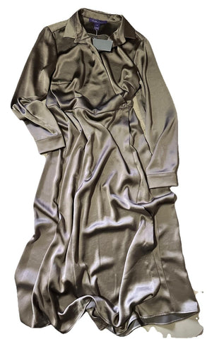 New $2690 Ralph Lauren Purple Label Washed Charmeuse Shirtdress TRUFFLE Size 10