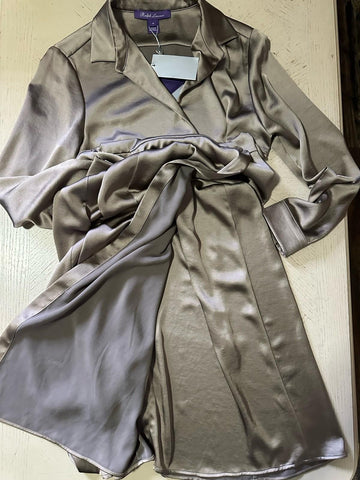 New $2690 Ralph Lauren Purple Label Washed Charmeuse Shirtdress TRUFFLE Size 10