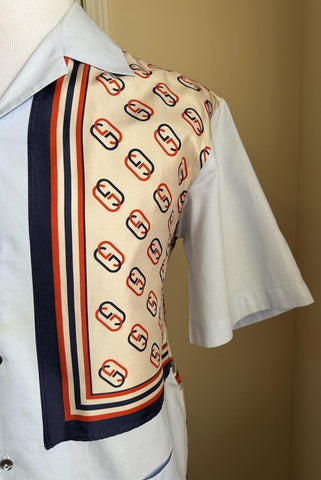 Gucci Men’s GG Print Short Sleeve Shirt Blue/Multi Size 48/M