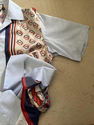 Gucci Men’s GG Print Short Sleeve Shirt Blue/Multi Size 48/M