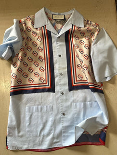 Gucci Men’s GG Print Short Sleeve Shirt Blue/Multi Size 48/M