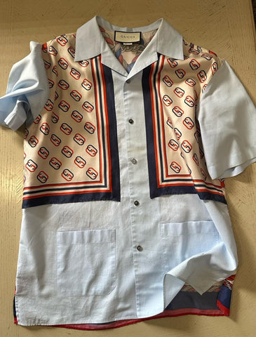 Gucci Men’s GG Print Short Sleeve Shirt Blue/Multi Size 48/M