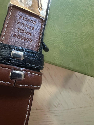 New Gucci Men Leather Reversible belt GG Buckle Black/Brown 115/46 715603