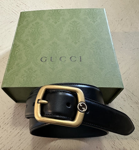 New Gucci Men Leather belt GG Buckle Black 105/42 768409 