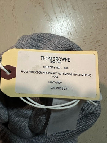 Thom Browne Pom-Pom Merino Wool Beanie Hat LIGHT GREY One Size Italy