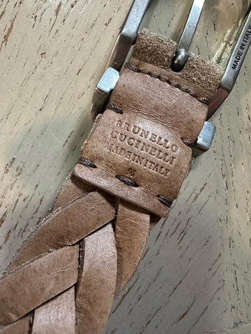New $980 Brunello Cucinelli Men Suede Belt LT Brown 95/38 Italy