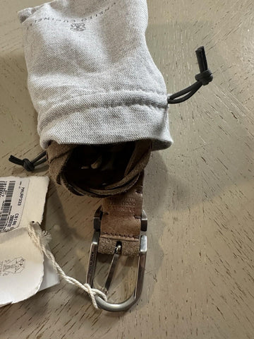 New $980 Brunello Cucinelli Men Suede Belt LT Brown 95/38 Italy