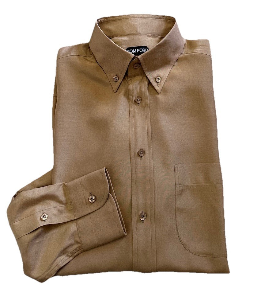 New $1280 TOM FORD Men Button Down Shirt camel / tan Size 43/17 Italy