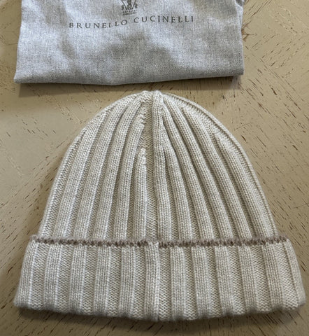 NWT Brunello Cucinelli Men Cashmere Beanie Hat Cream L Italy