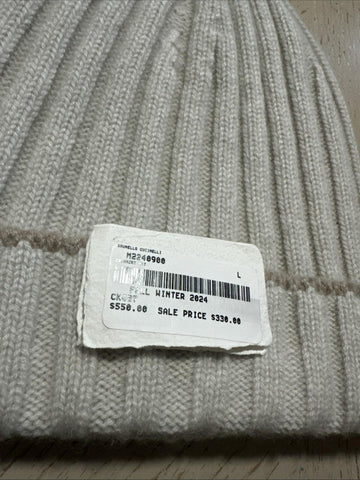 NWT Brunello Cucinelli Men Cashmere Beanie Hat Cream L Italy