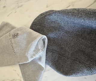 NWT Brunello Cucinelli Men Cucinelli Print Flat Cap Hat Gray Size M