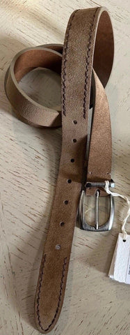 New Brunello Cucinelli Men Suede Buckle Silver Belt Brown 100/40 Italy