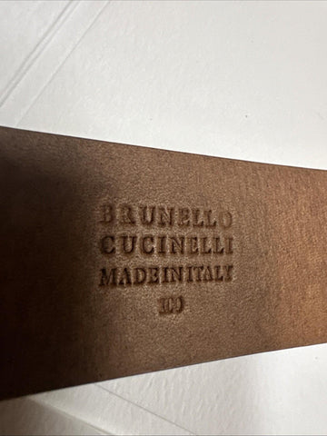 New Brunello Cucinelli Men Suede Buckle Silver Belt Brown 100/40 Italy