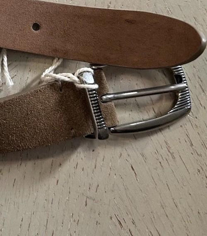 New Brunello Cucinelli Men Suede Buckle Silver Belt Brown 100/40 Italy