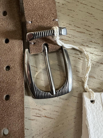 New Brunello Cucinelli Men Suede Buckle Silver Belt Brown 100/40 Italy