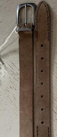 New Brunello Cucinelli Men Suede Buckle Silver Belt Brown 100/40 Italy