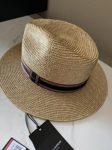 NWT Saint Laurent Men Straw Fedora Hat Beige Size S Italy