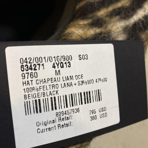 NWT $795 Saint Laurent Womens Fedora Hat Beige/Black Size M Italy