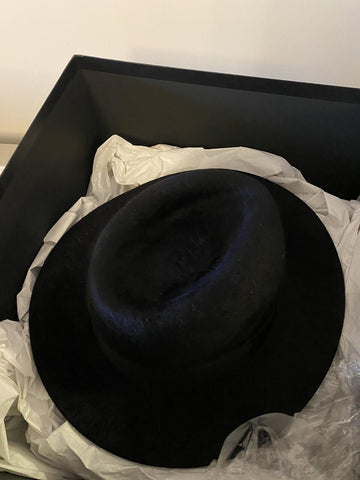 NWT $995 Saint Laurent Men Shaggy Felt Fedora Hat Black Size S Italy