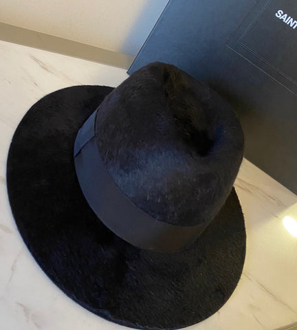 NWT $995 Saint Laurent Men Shaggy Felt Fedora Hat Black Size L Italy