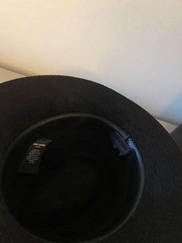 NWT $995 Saint Laurent Men Shaggy Felt Fedora Hat Black Size L Italy