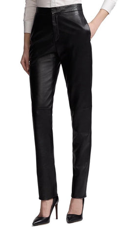 New $2490 Ralph Lauren Collection Women High-Waist Leather Pants Black 12 US