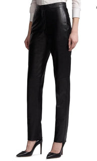New $2490 Ralph Lauren Collection Women High-Waist Leather Pants Black 12 US